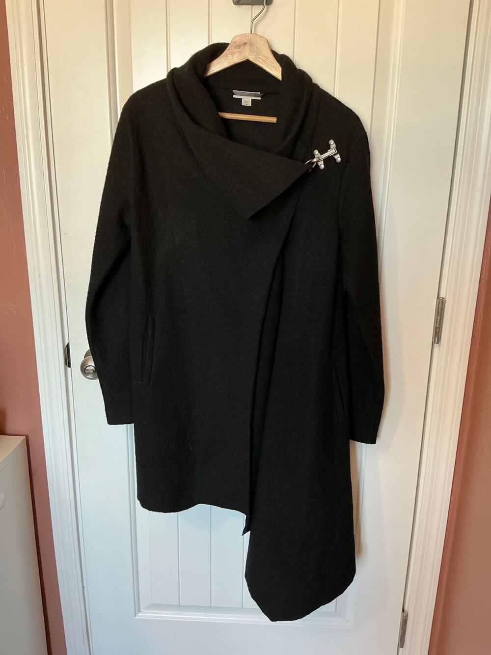 NWOT Garnet Hill Asymmetrical Boiled Wool Coat W4 Black